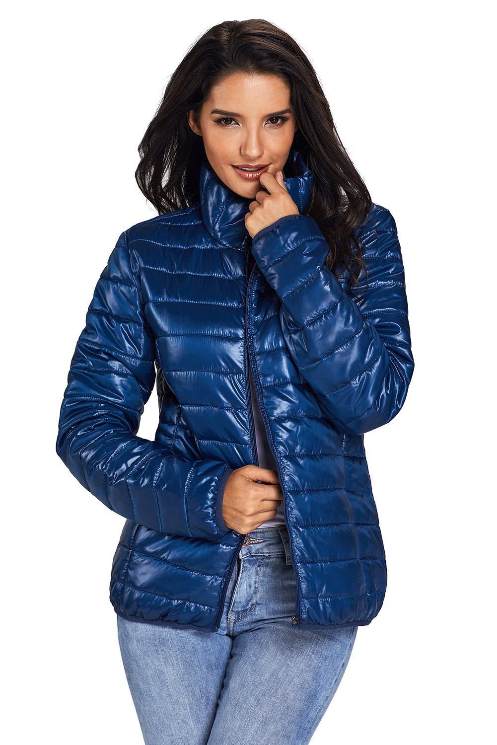 BY85126-5 Blue High Neck Quilted Cotton Jacket